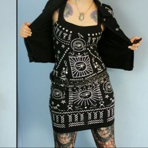 Jawbreaker black bodycon mini dress skeleton hieroglyphics L